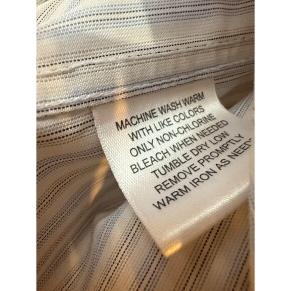 Pronto Uomo Non-Iron Mens Striped Button-Down Shirt Size 18 32/33 Blue & White C - Picture 7 of 9